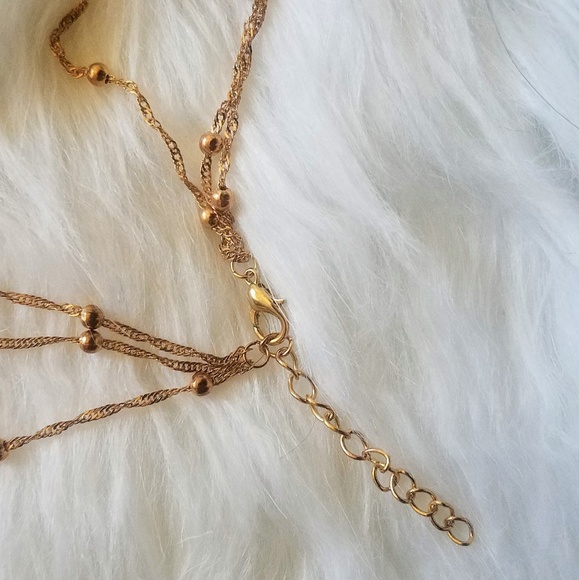 THREE LAYER GOLD BEAD CHAIN NECKLACE AND EARRINGS - Picture 3 of 5